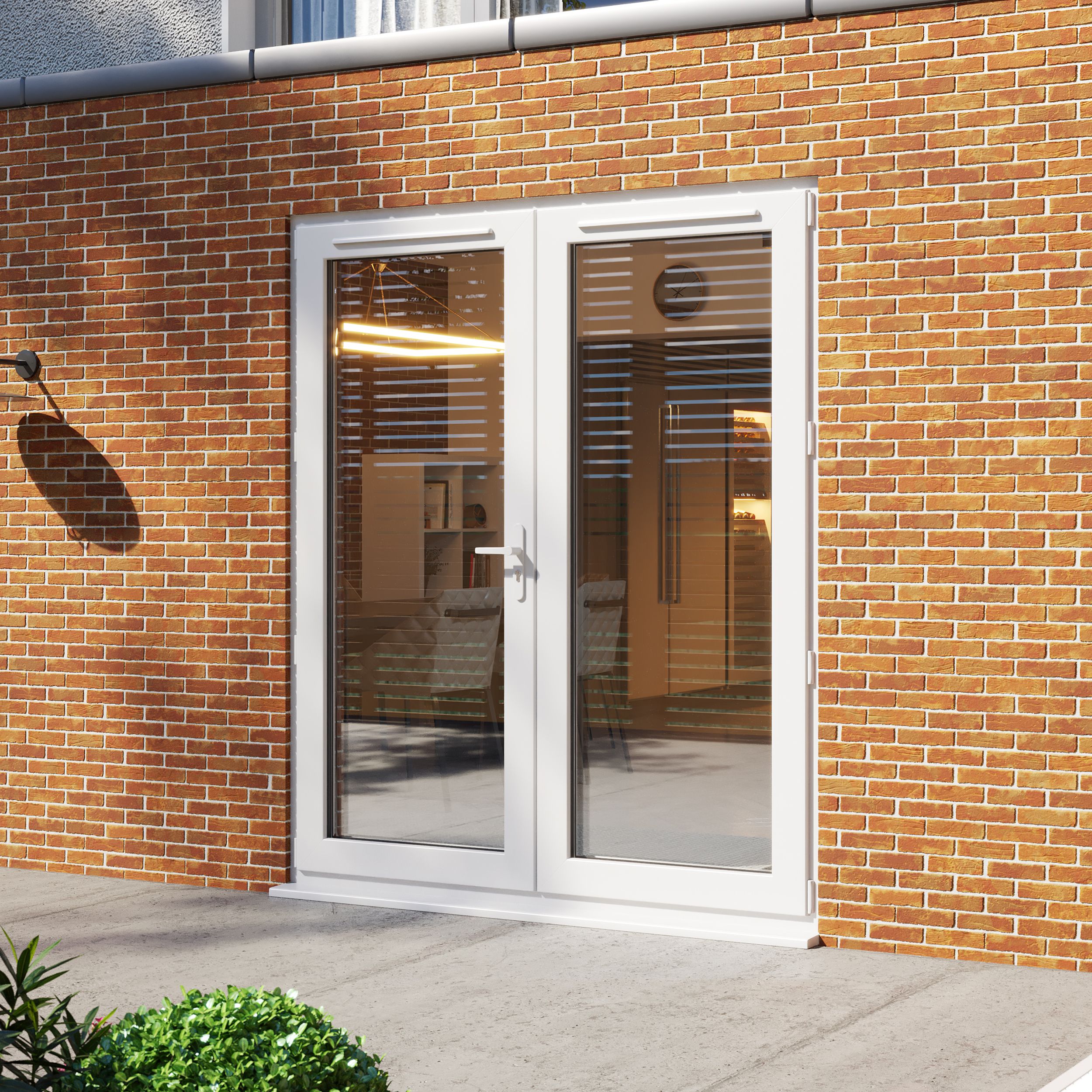Clear Glazed White uPVC French Door set with 2 panes, (H)2090mm (W)1790mm
