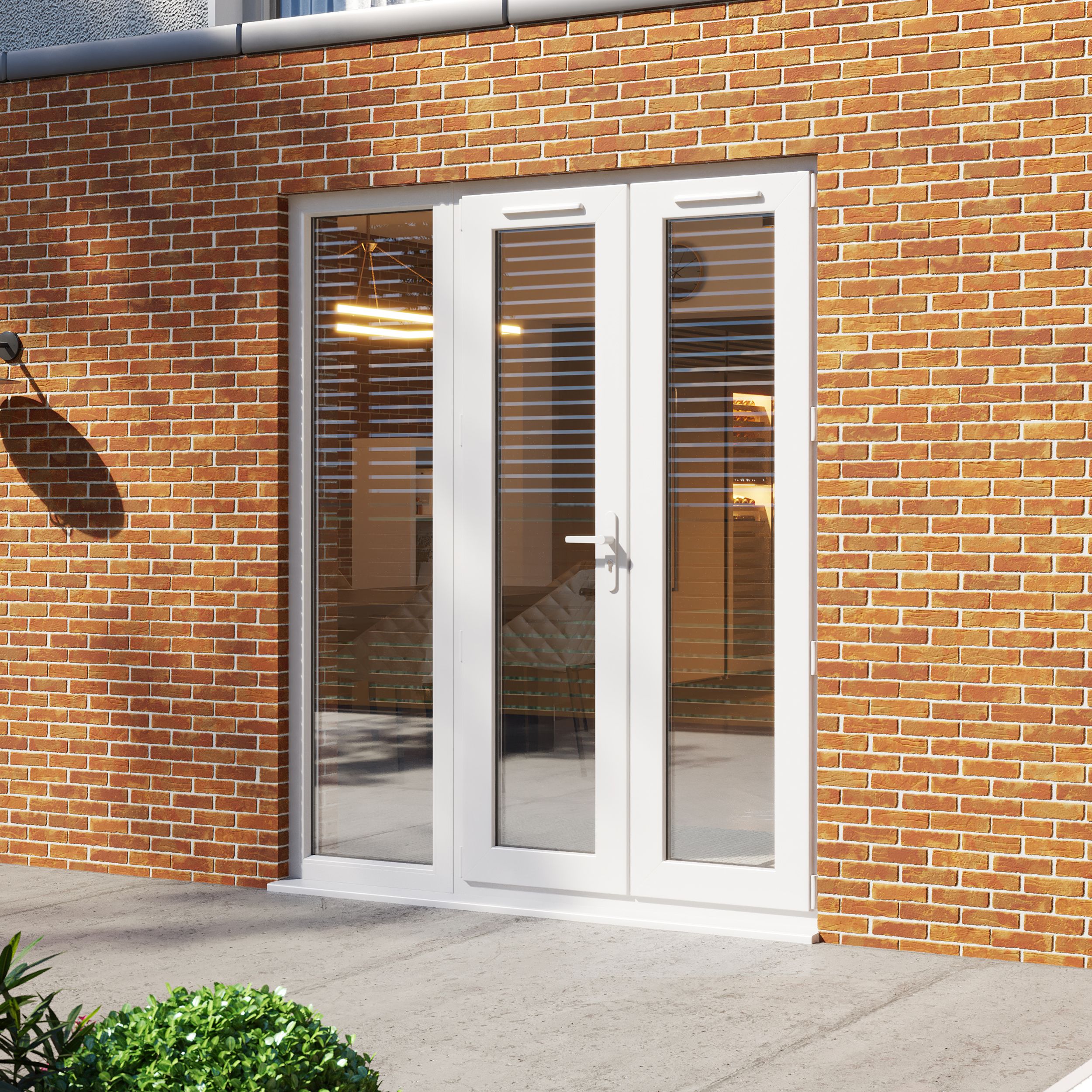 Clear Glazed White uPVC French Door set with 3 panes, (H)2090mm (W)1790mm