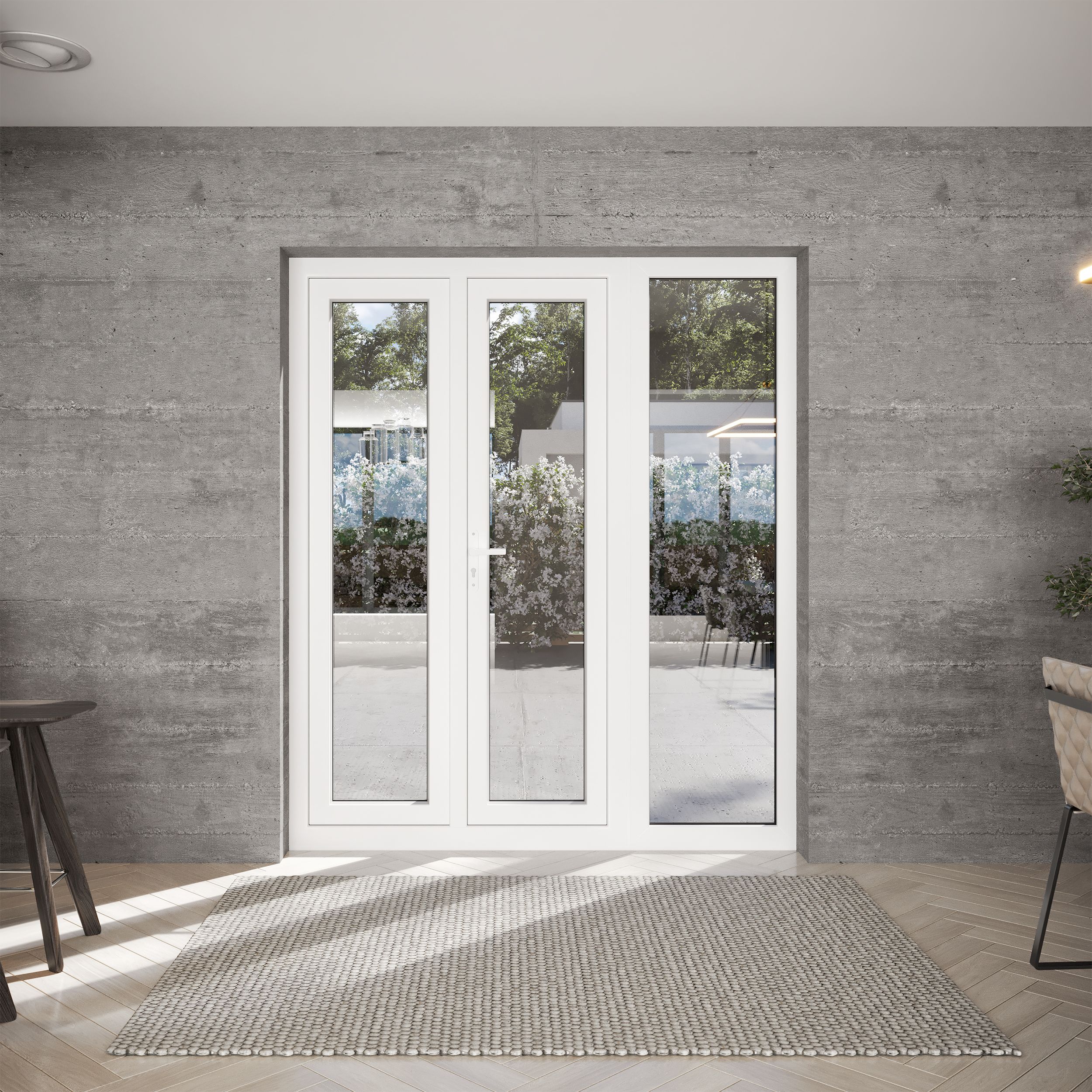Clear Glazed White uPVC French Door set with 3 panes, (H)2090mm (W)1790mm