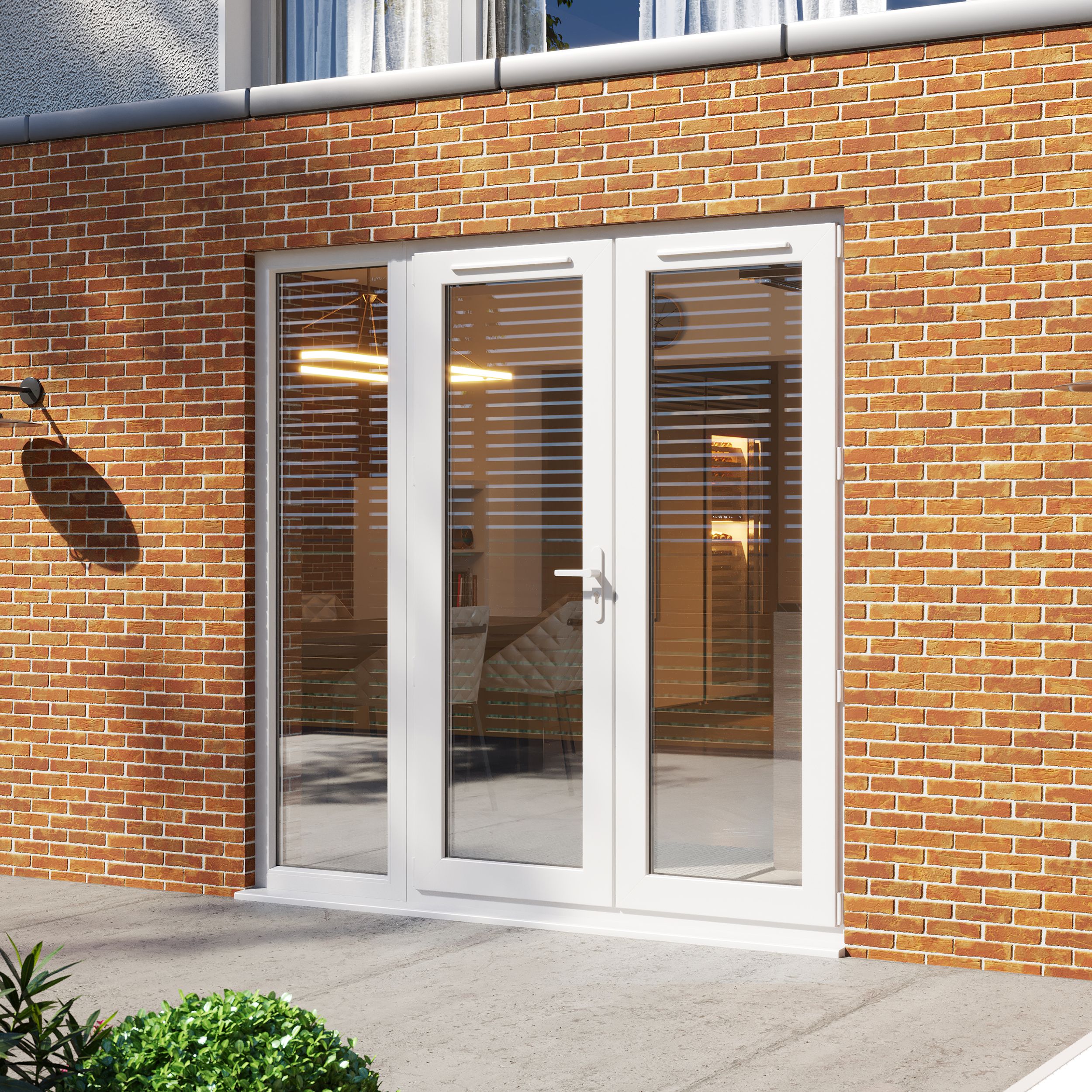 Clear Glazed White uPVC French Door set with 3 panes, (H)2090mm (W)2090mm