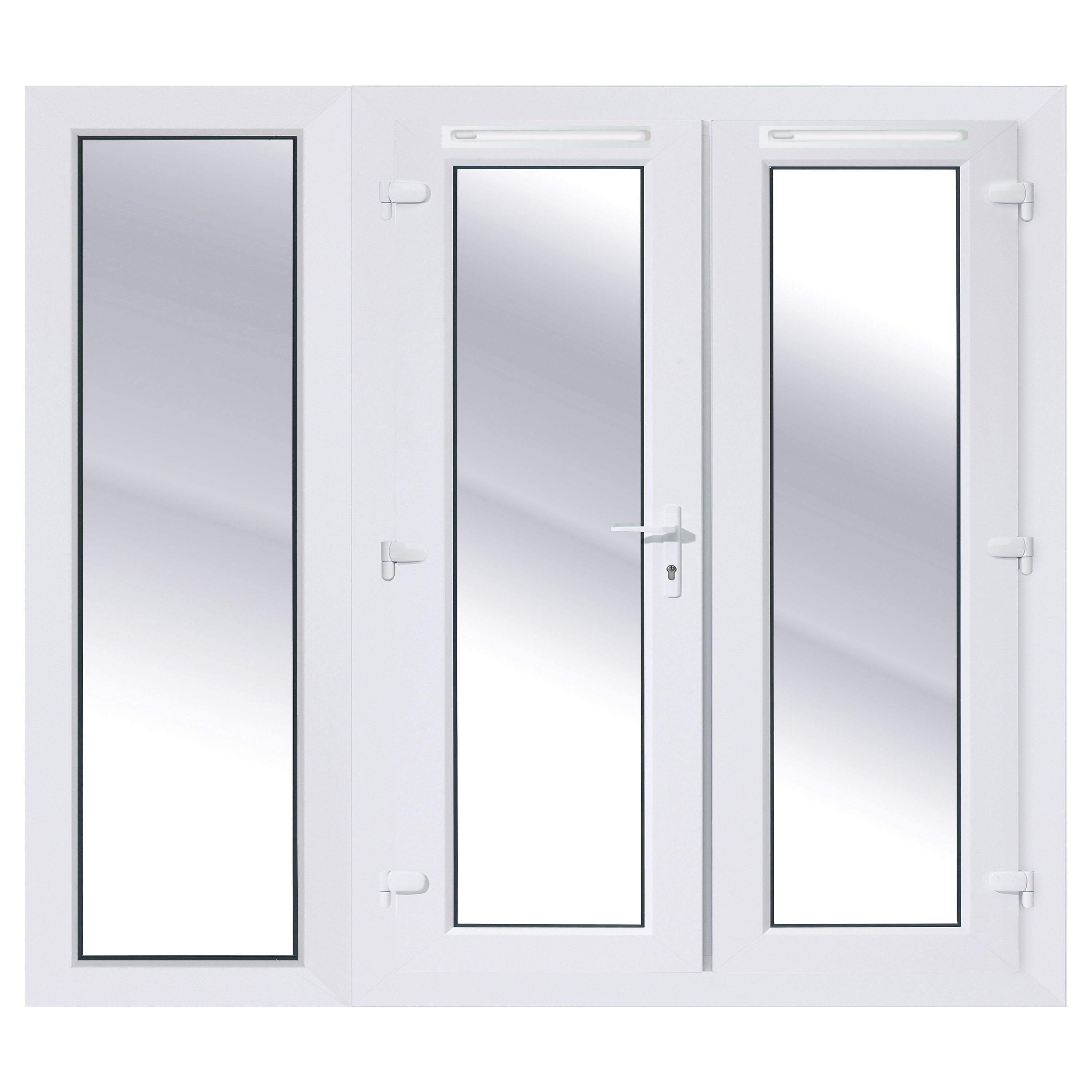 Clear Glazed White uPVC French Door set with 3 panes, (H)2090mm (W)2390mm External