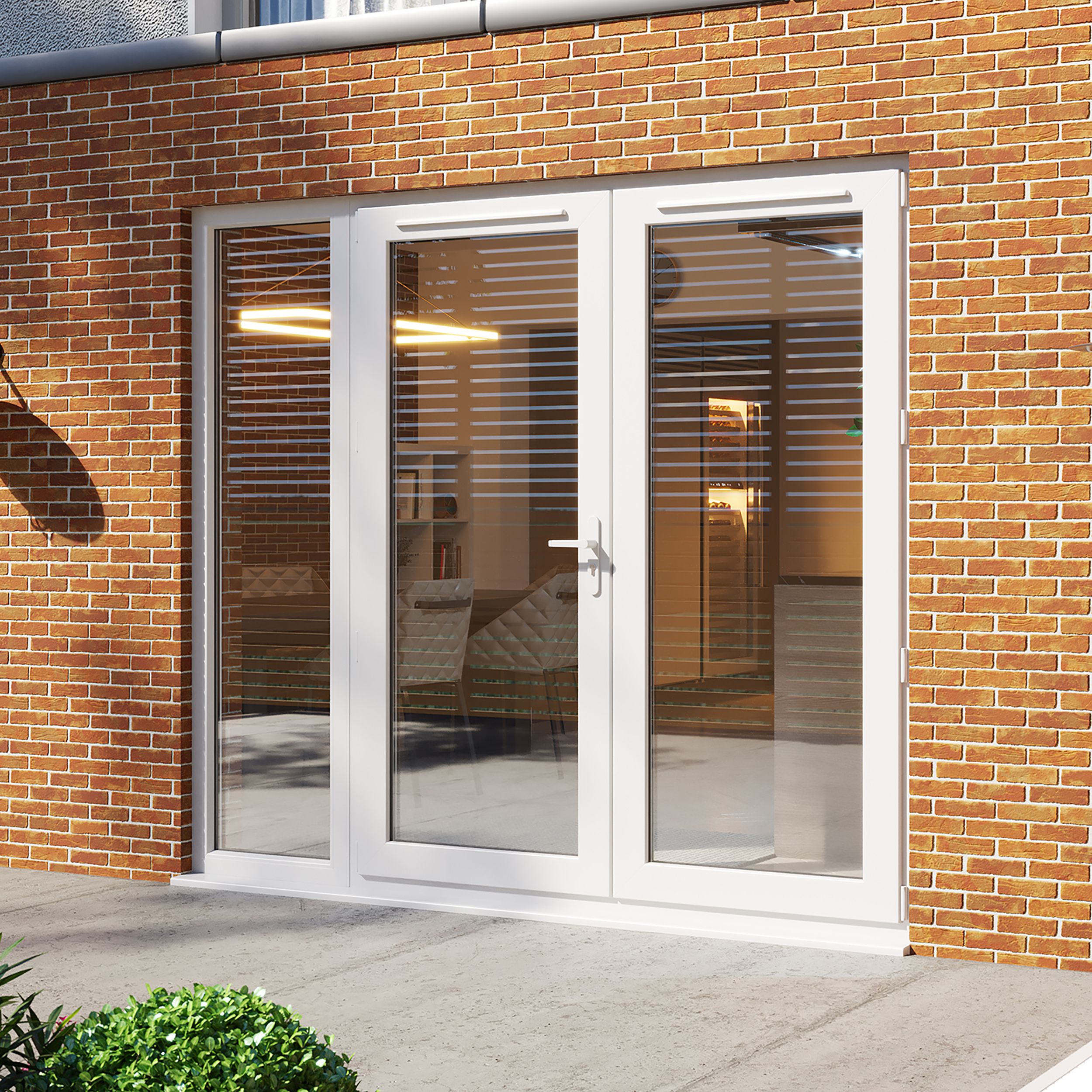 Clear Glazed White uPVC French Door set with 3 panes, (H)2090mm (W)2390mm