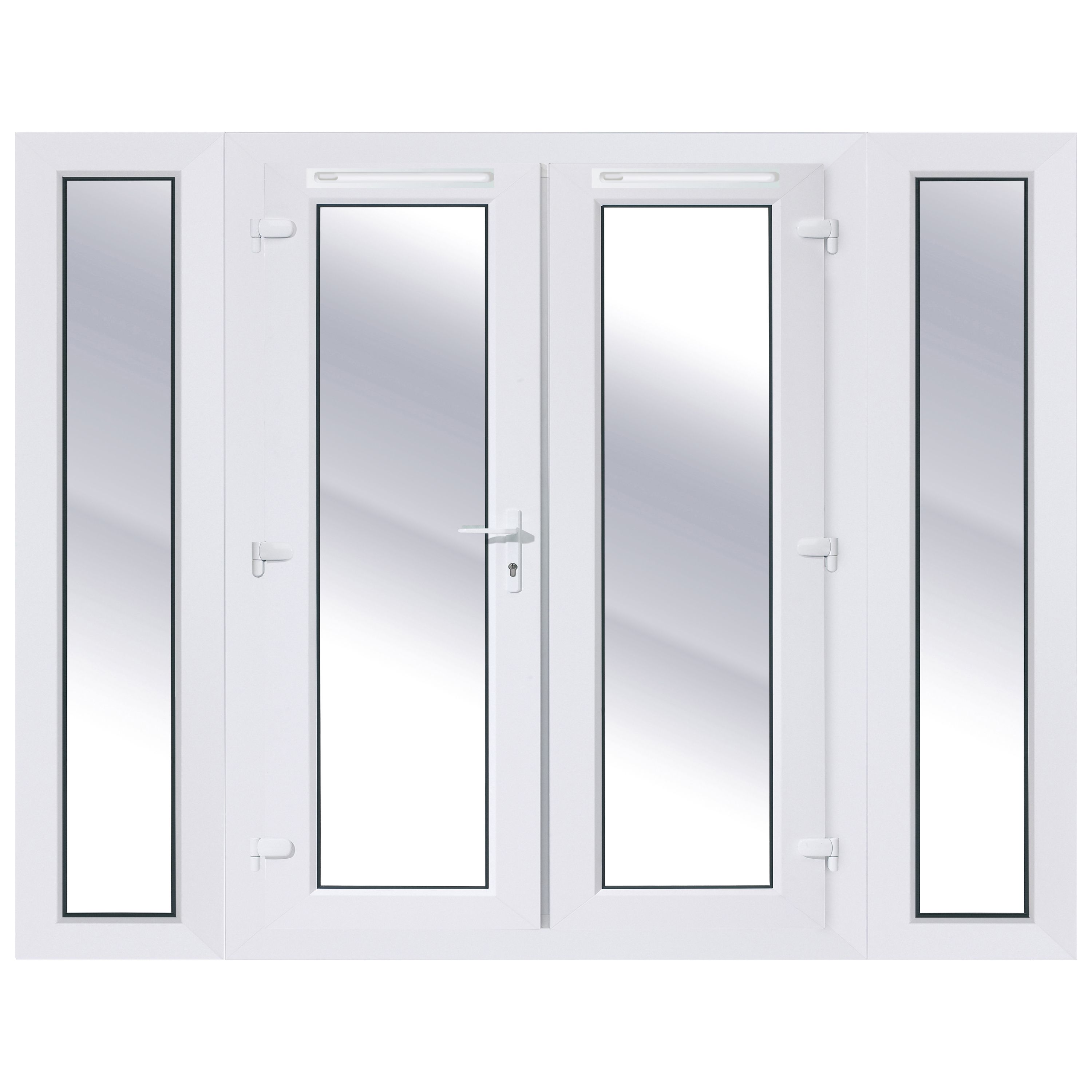 Clear Glazed White uPVC French Door set with 4 panes, (H)2090mm (W)2090mm External