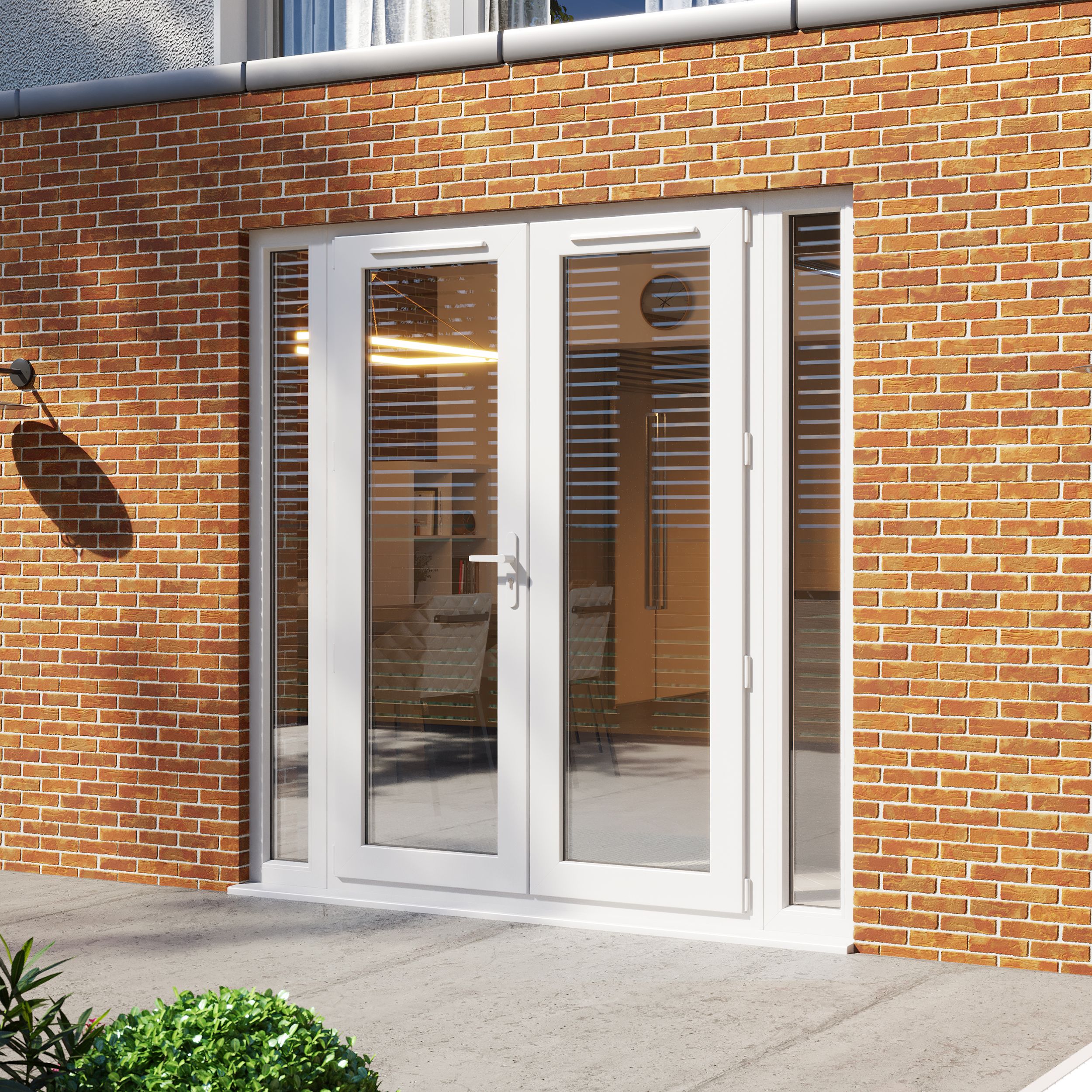 Clear Glazed White uPVC French Door set with 4 panes, (H)2090mm (W)2090mm