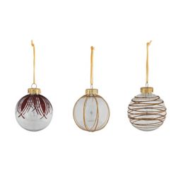 Clear Glitter effect Ornate Bauble, Set of 3