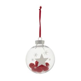 Clear Plastic Red Pom-pom Bauble