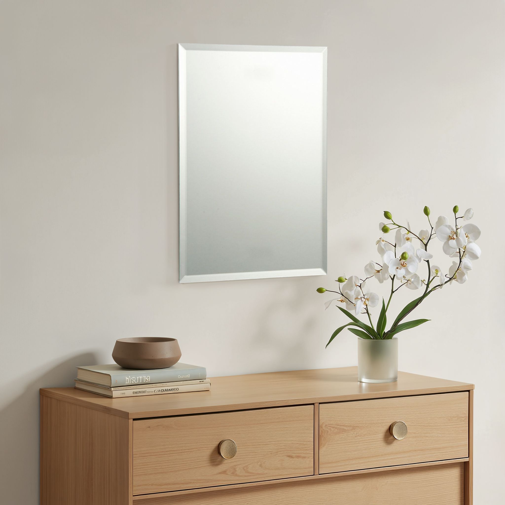 Clear Rectangular Bevelled Frameless Mirror (H)45cm (W)30cm