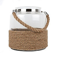 Clear Rope wrapped Glass & rope Hurricane lantern, Large