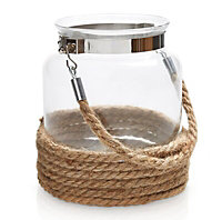 Clear Rope wrapped Glass & rope Hurricane lantern, Small