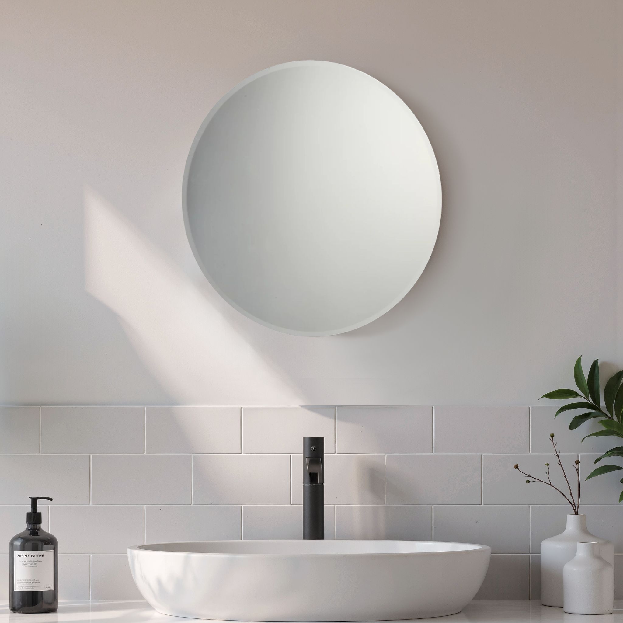 Clear Round Bevelled Frameless Mirror (H)40cm (W)40cm
