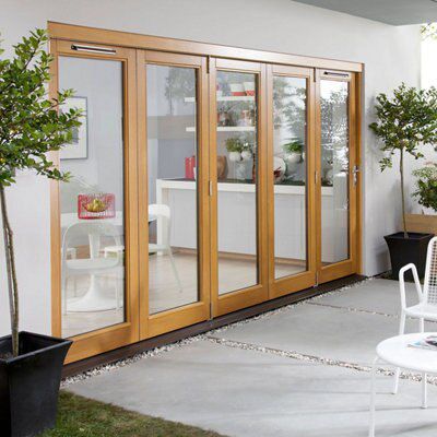 Clear Solid laminated oak Patio door, (H)2104mm (W)3004mm
