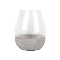 Clear Stone base Cement & glass Hurricane lantern, Medium