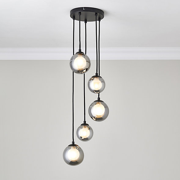 Cole Glass & steel Black 5 Lamp Ceiling light | DIY at B&Q