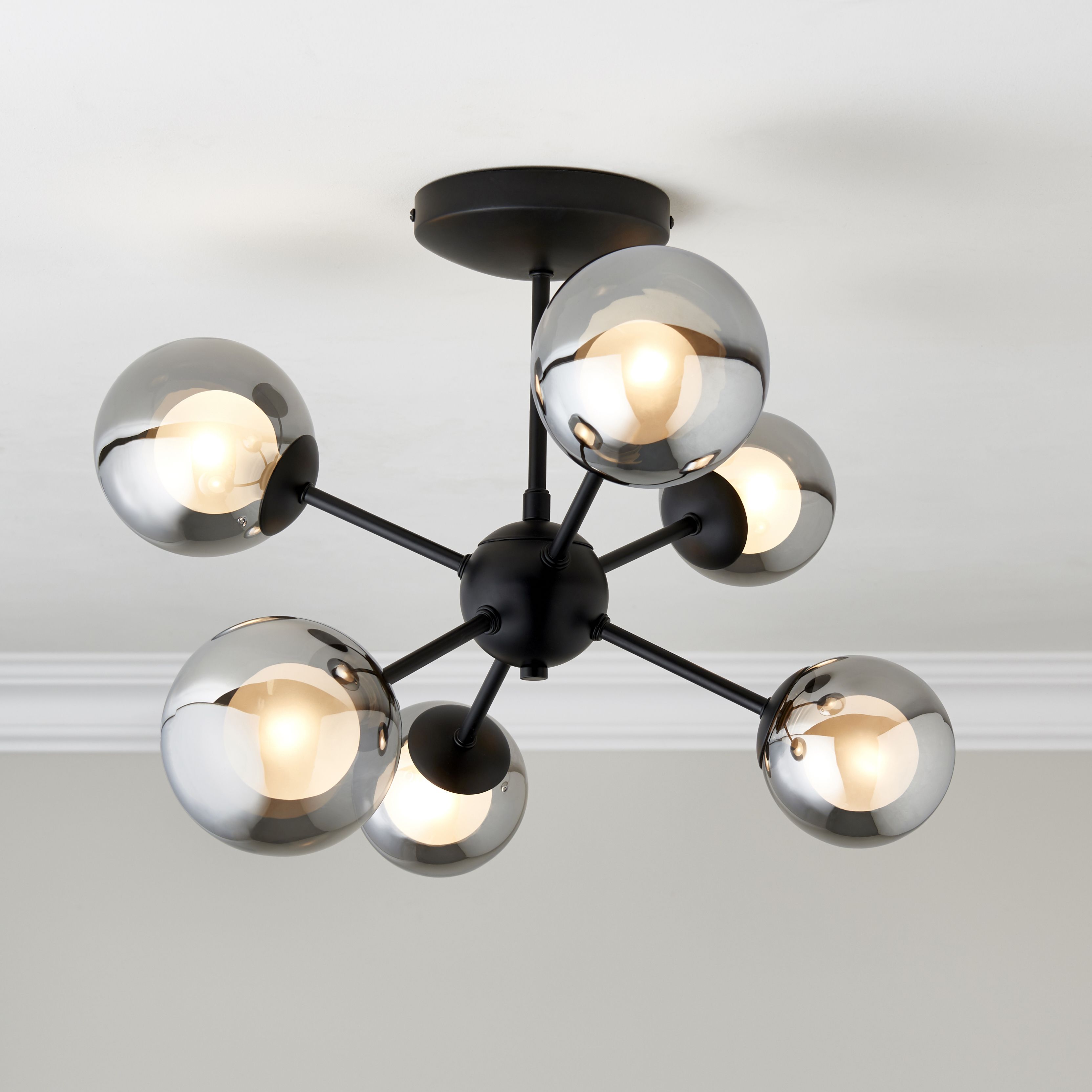 Cole Modern Glass & steel Black 6 Lamp LED Ceiling light