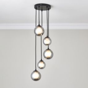 Cole Retro Glass & steel Black 5 Lamp LED Ceiling light