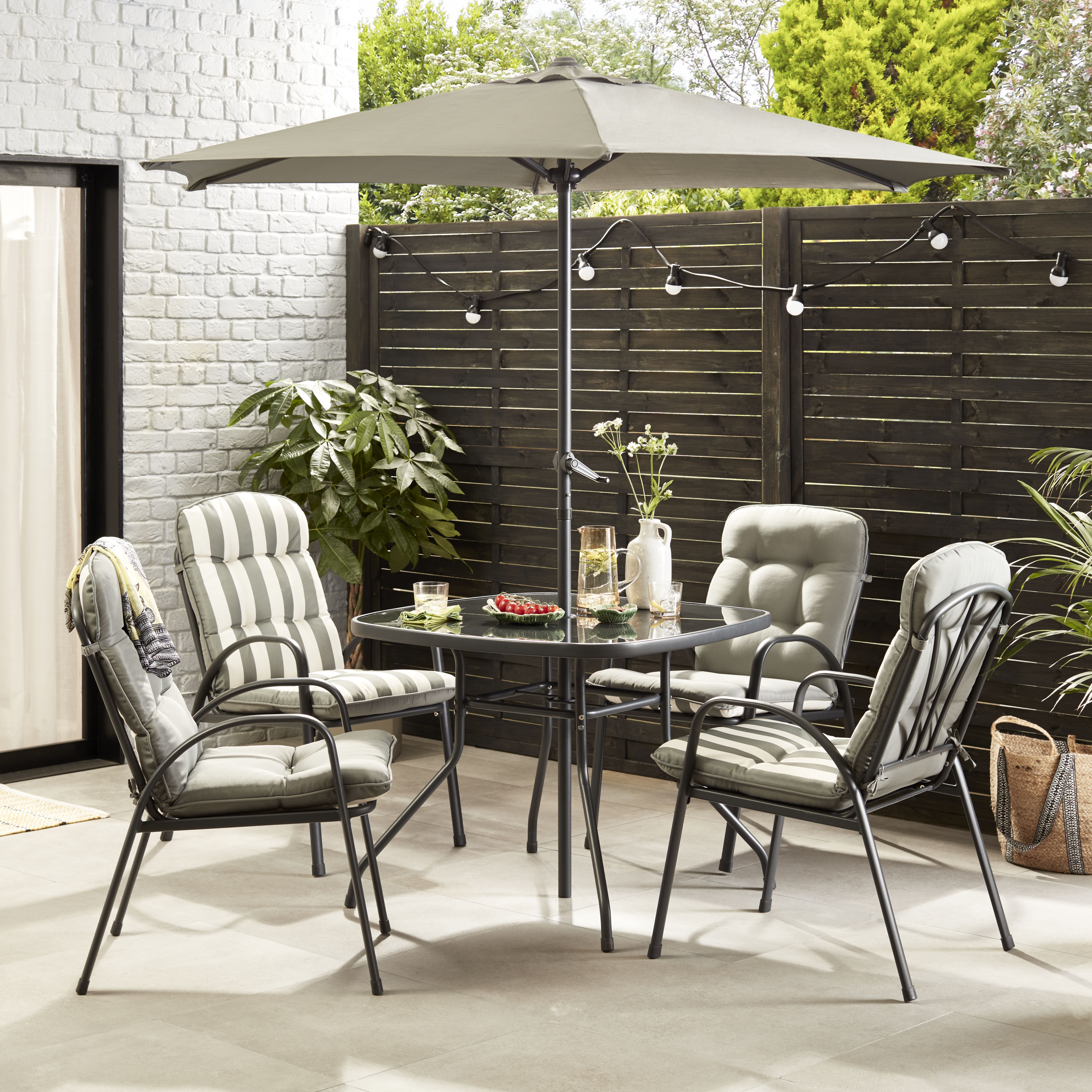 Colorado Grey Metal seater Dining set with Grey Parasol