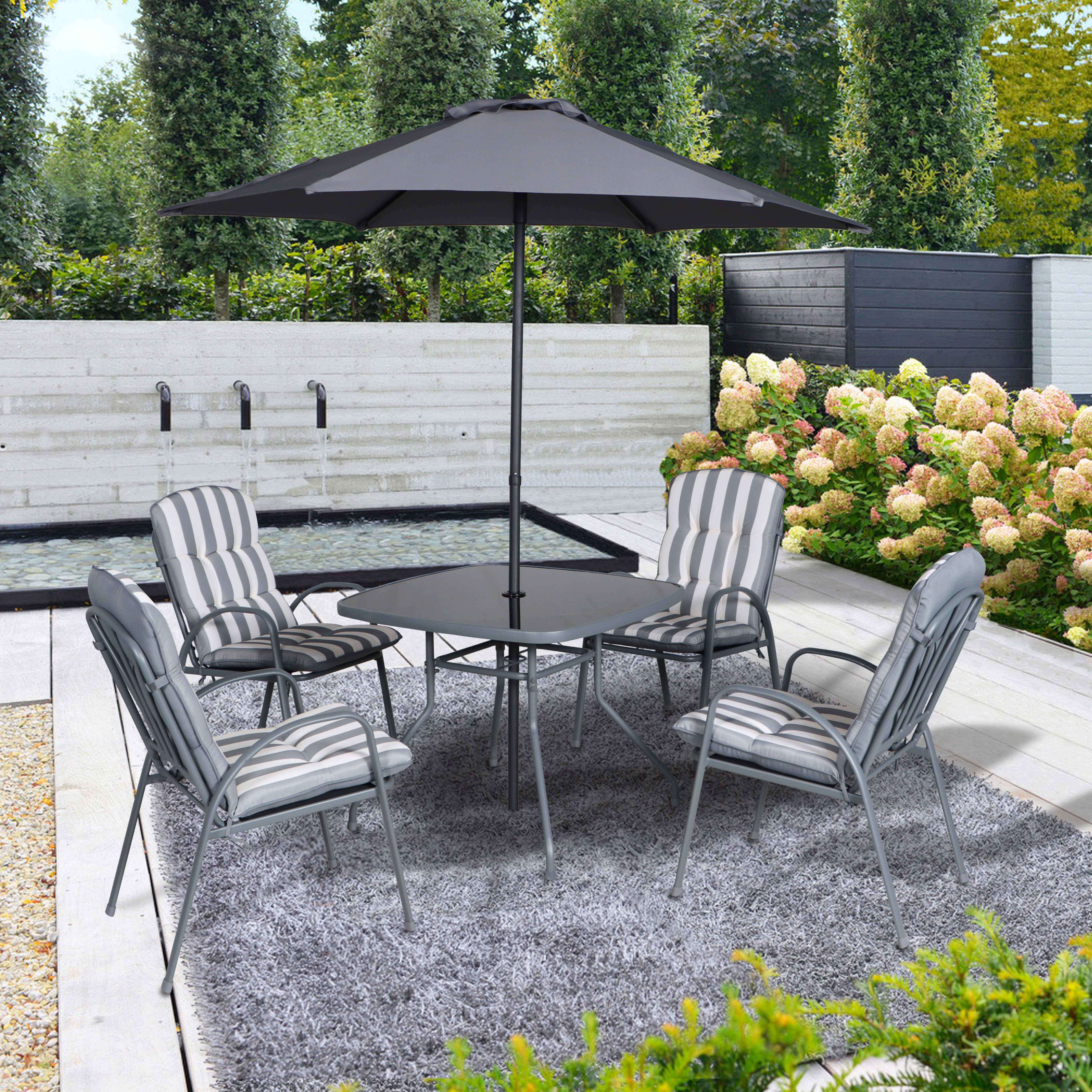 Colorado Grey Metal 4 seater Dining set with Grey Parasol