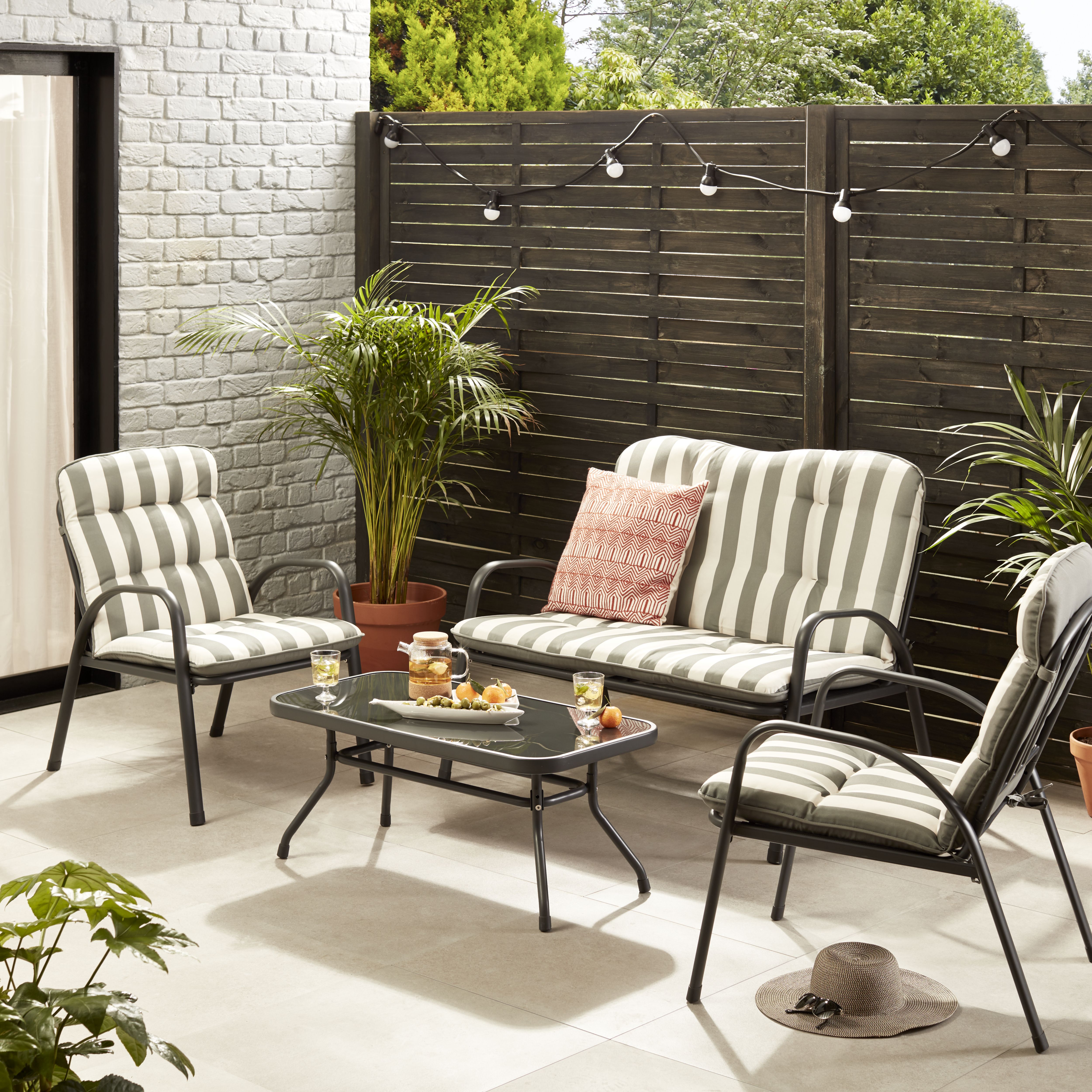 Tangkula 5 Pieces Patio Rattan Furniture Set, Outdoor Conversation Set With Cushioned Chair & Ottoman & Tempered Glass Coffee Table, All Weather Patio Sofa Sets For Garden, Backyard, Poolside (Red