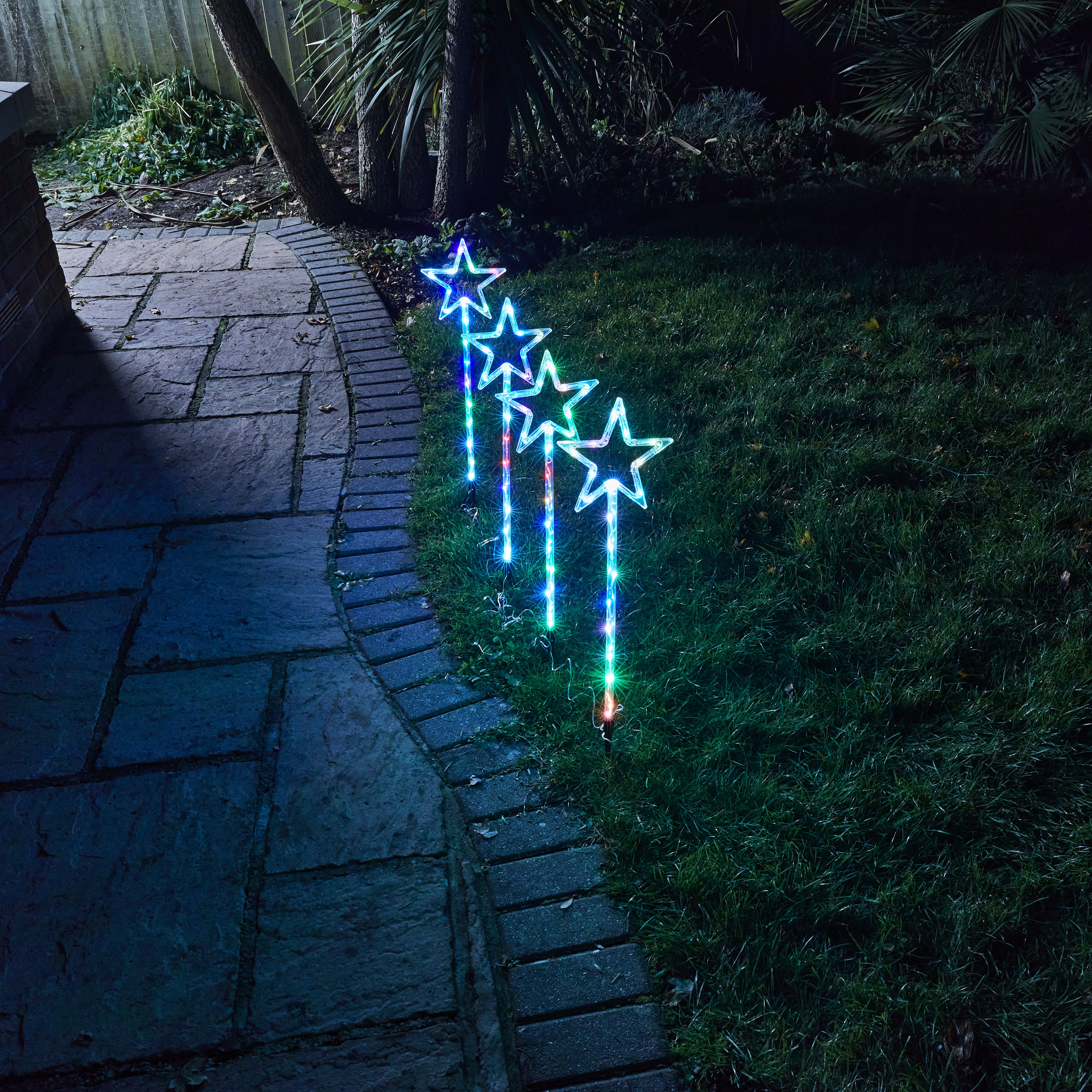 Colour changing LED Stars Path light, Set of 4