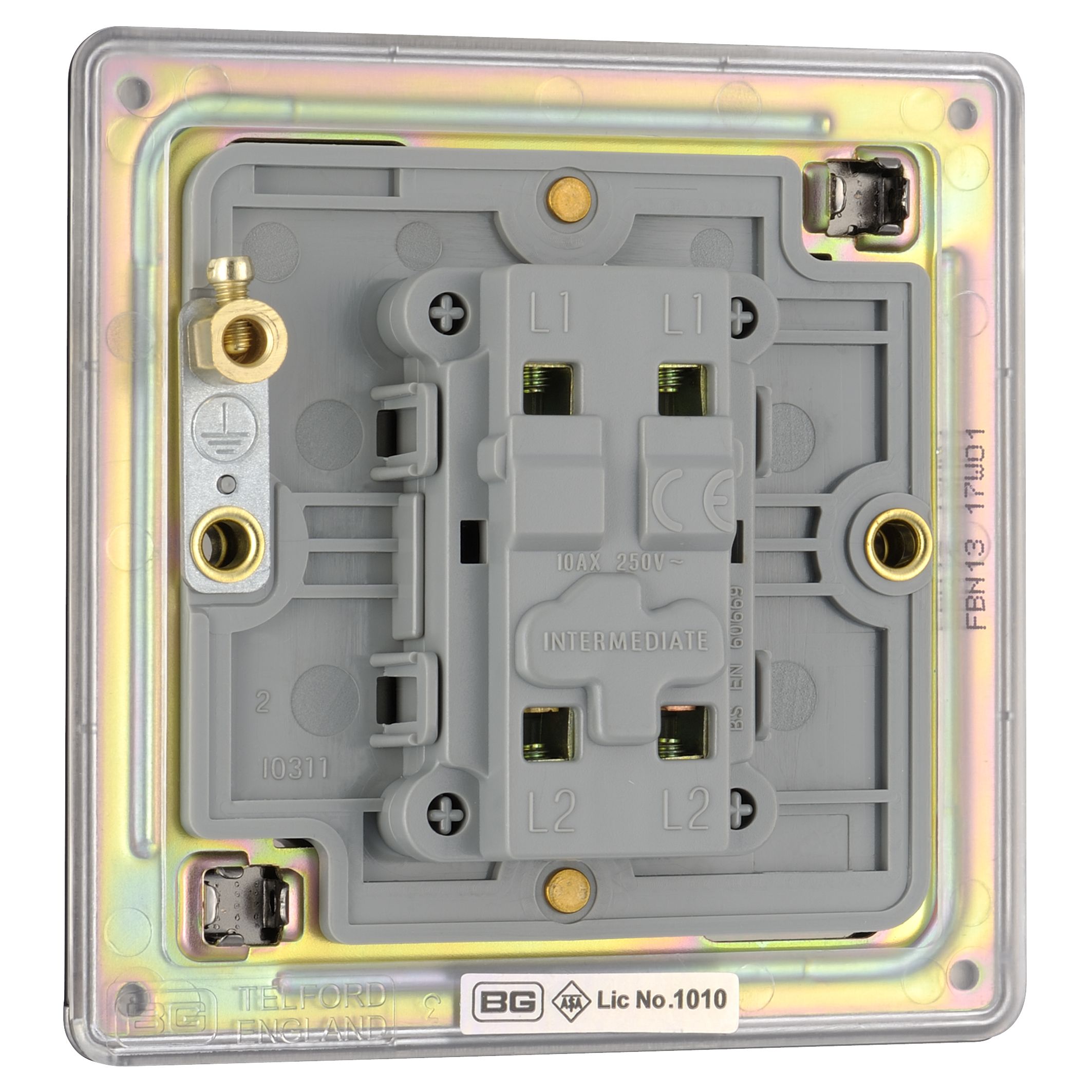 Colours 10A Single 1 way Flat Screwless Intermediate switch Black Nickel effect