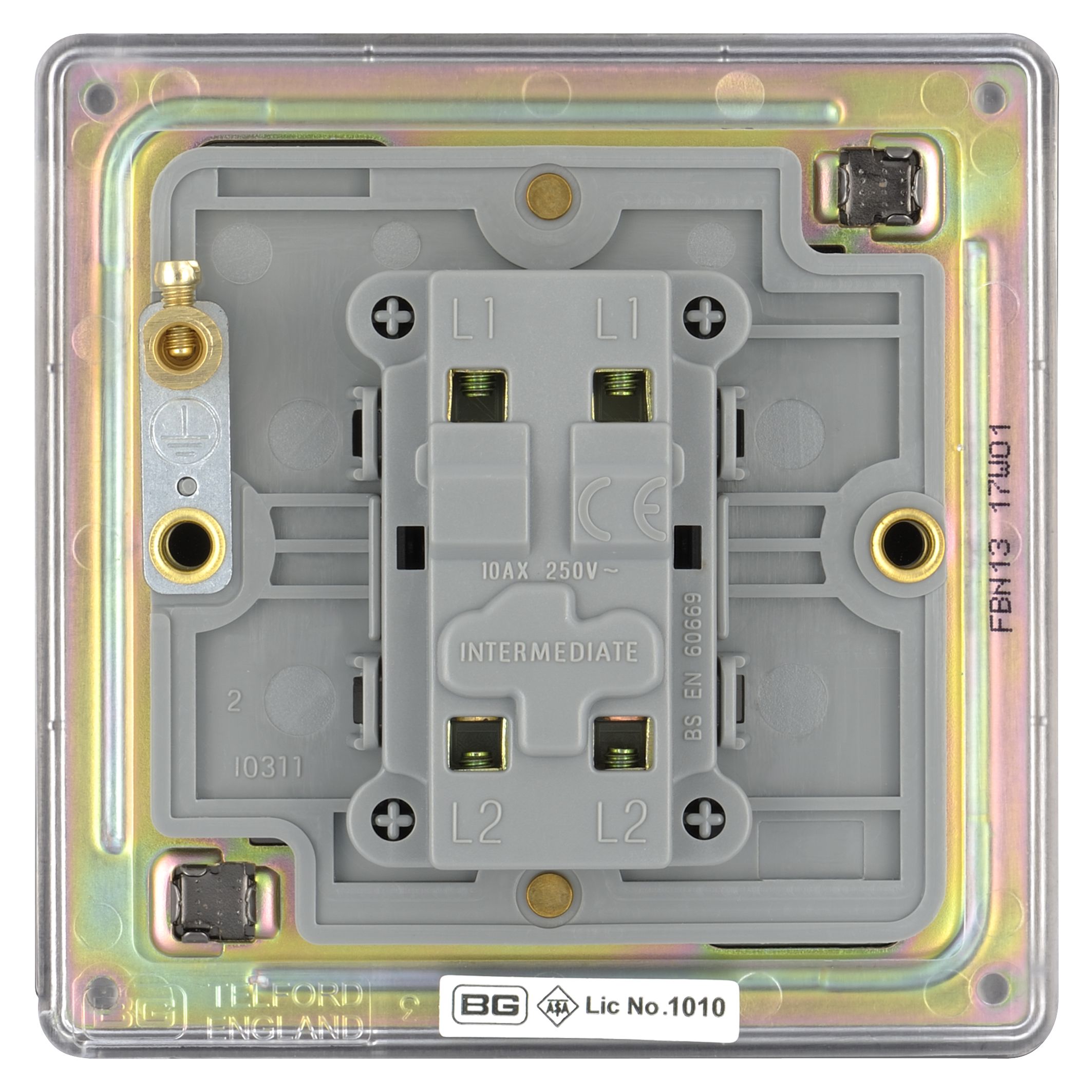 Colours 10A Single 1 way Flat Screwless Intermediate switch Black Nickel effect