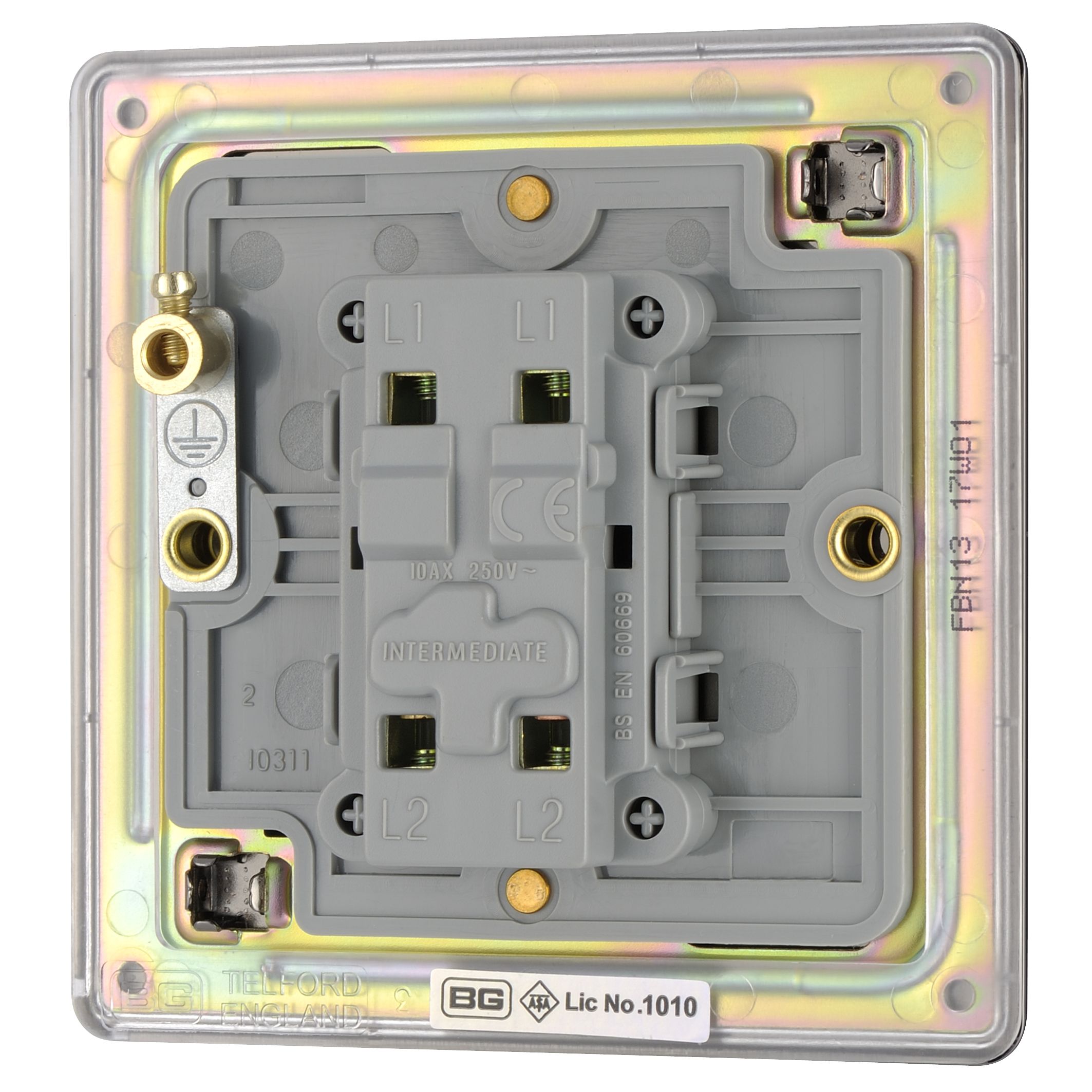 Colours 10A Single 1 way Flat Screwless Intermediate switch Black Nickel effect
