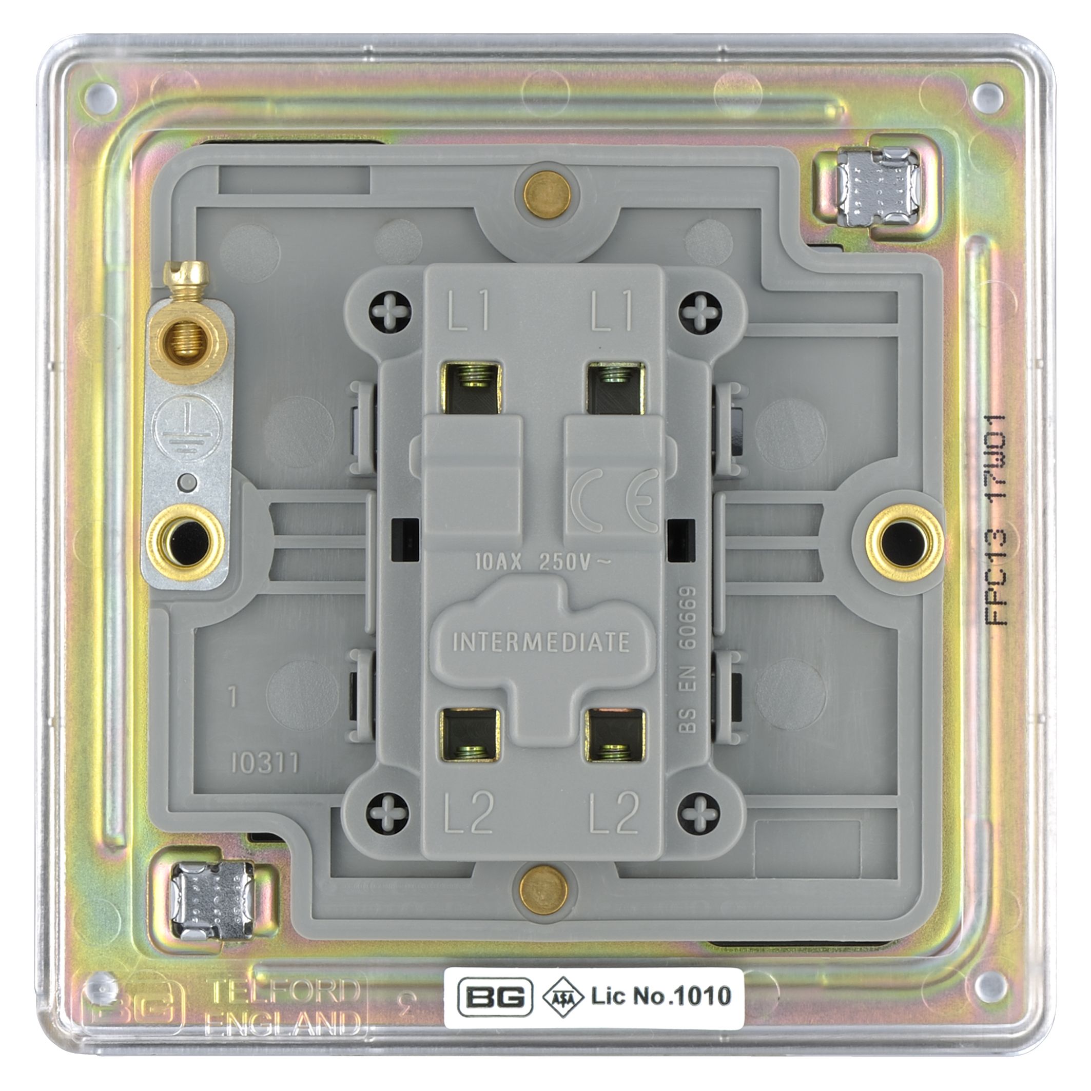 Colours 10A Single 2 way Flat Screwless Intermediate switch Chrome effect
