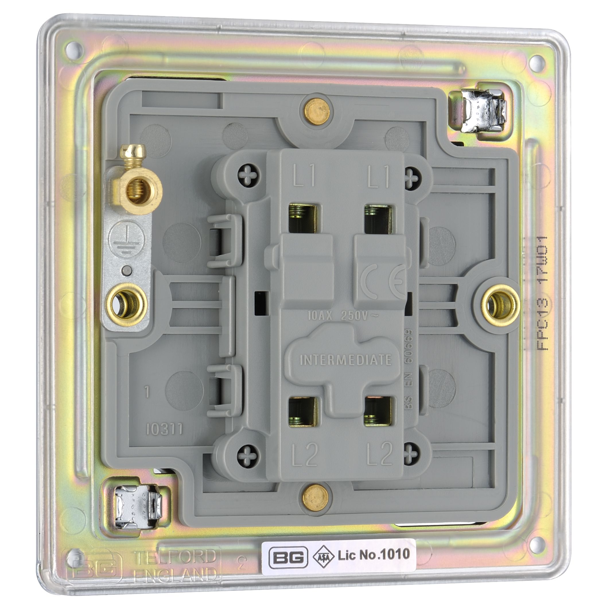 Colours 10A Single 2 way Flat Screwless Intermediate switch Chrome effect