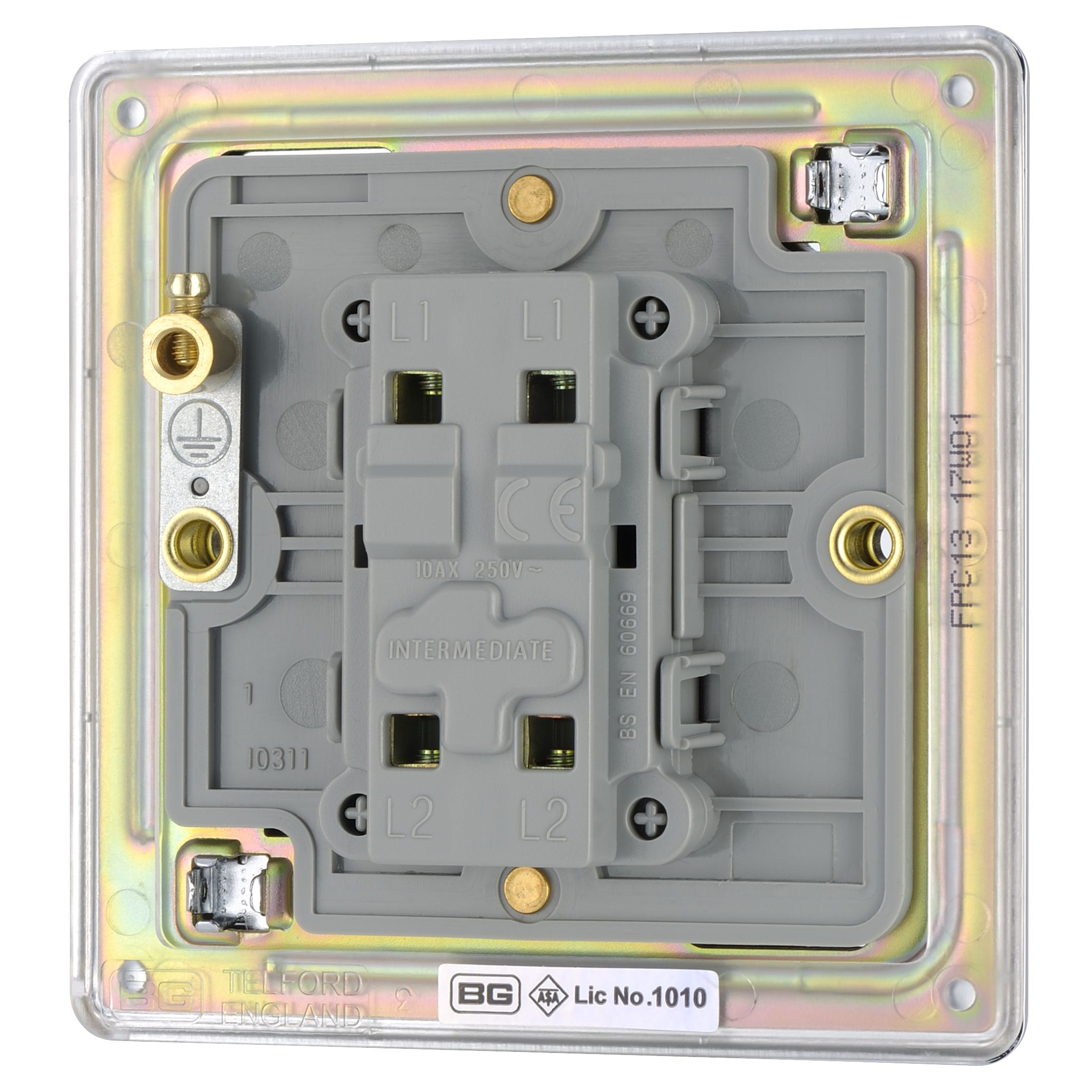 Colours 10A Single 2 way Flat Screwless Intermediate switch Chrome effect