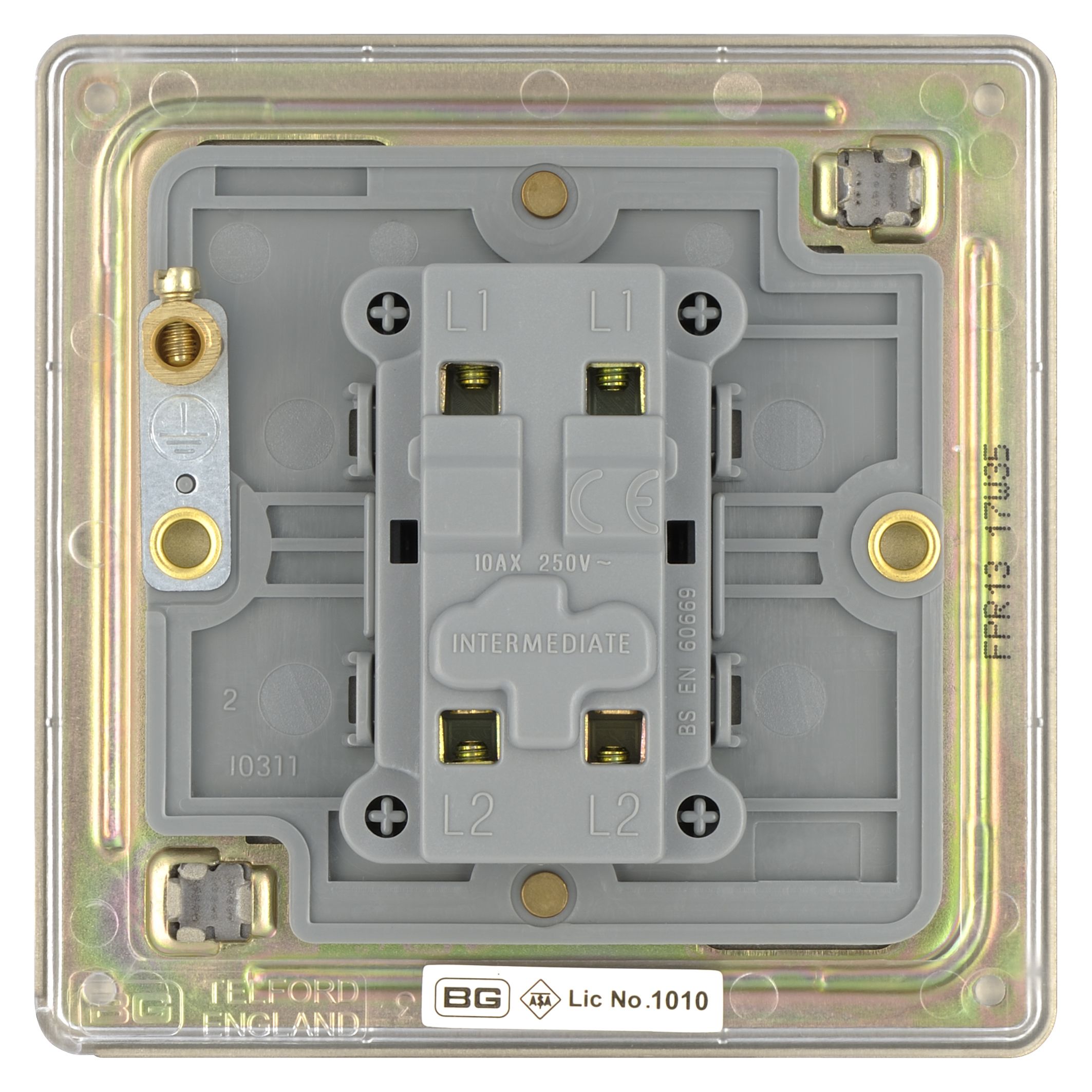Colours 10A Single Flat Screwless Intermediate switch Nickel effect