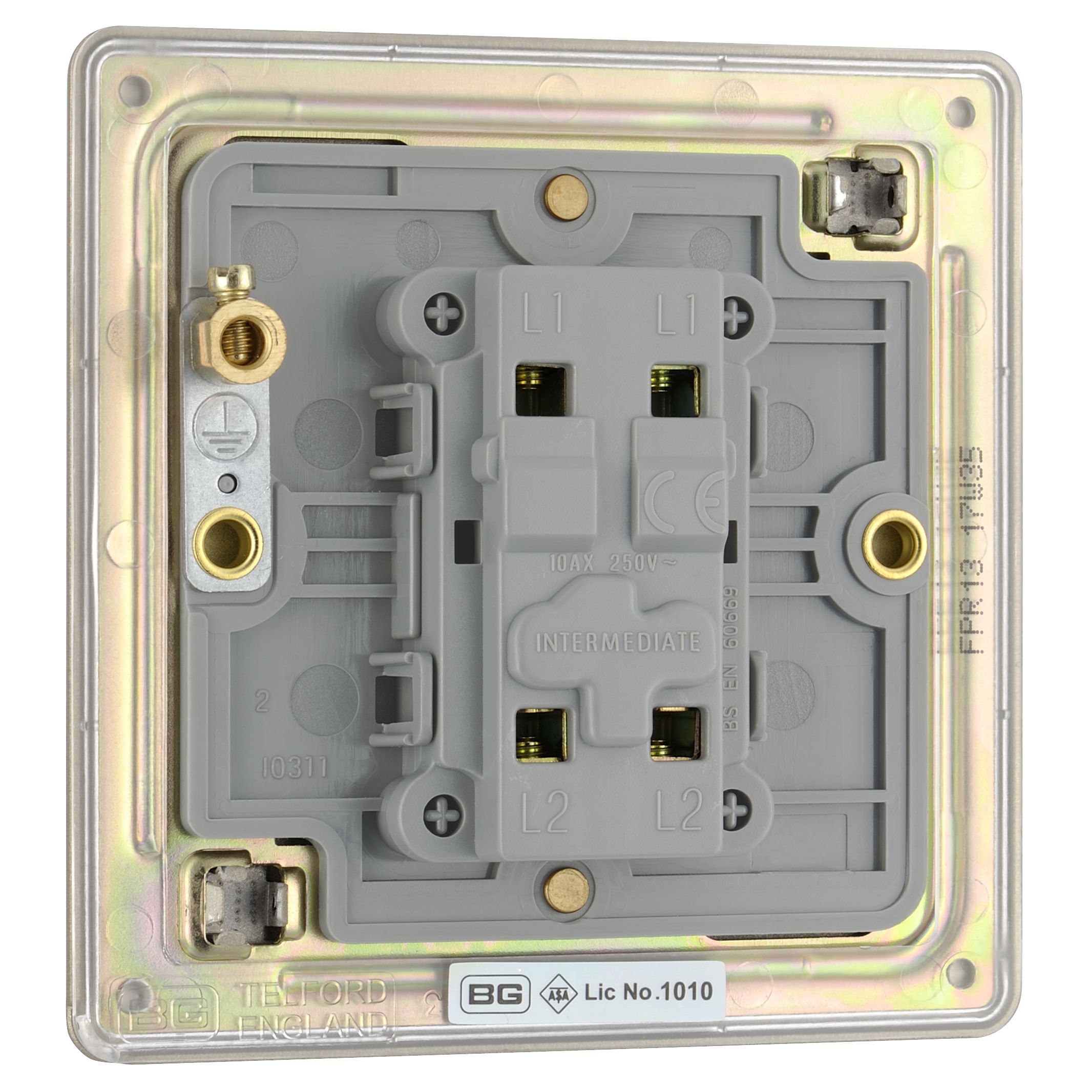 Colours 10A Single Flat Screwless Intermediate switch Nickel effect