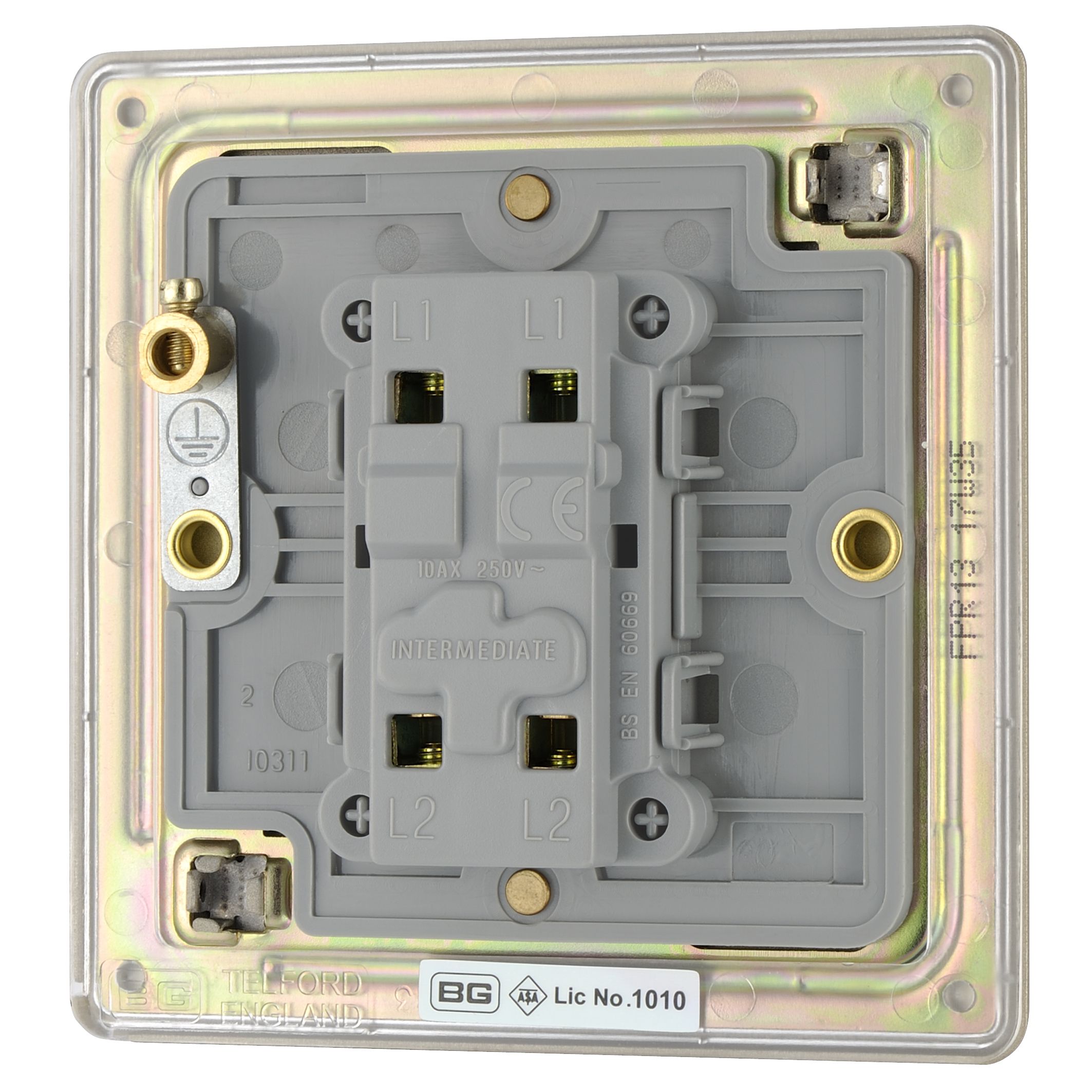 Colours 10A Single Flat Screwless Intermediate switch Nickel effect