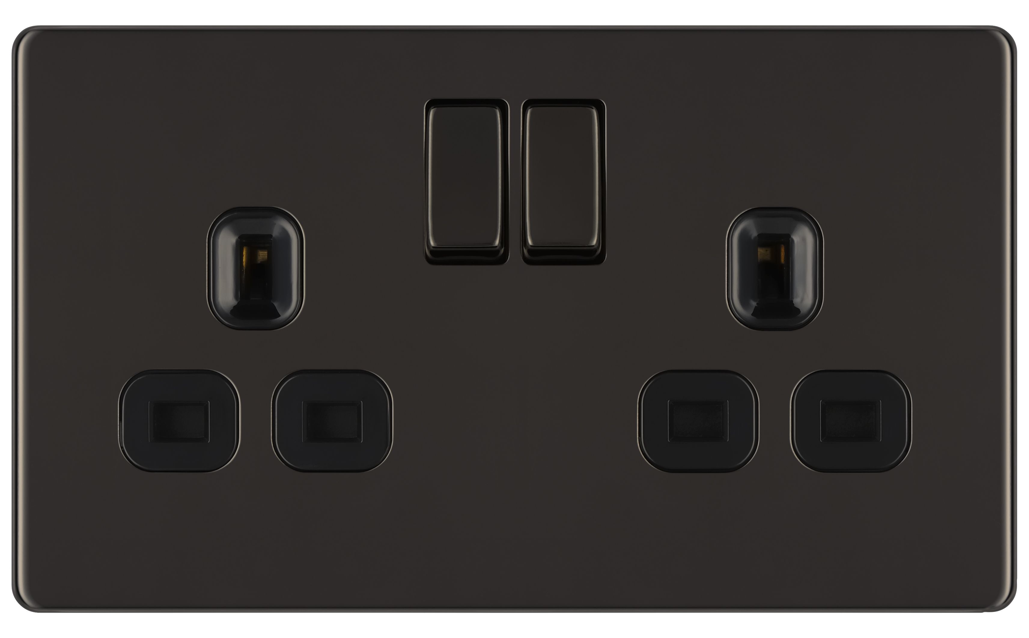 SINGLE POLE BLACK NICKEL LAP 5 PACK 13A SWITCHED SOCKET 2 GANG ELECTRIC 