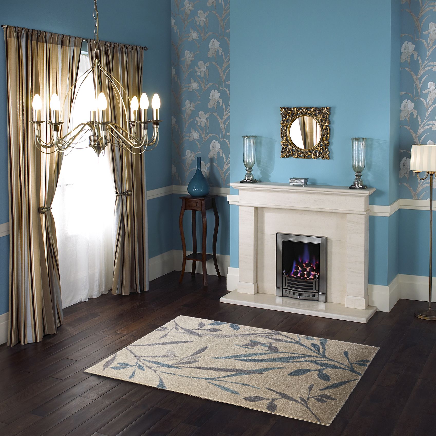Colours Aaliyah Beige & blue Trailing leaf Large Rug, (L)230cm x (W)160cm