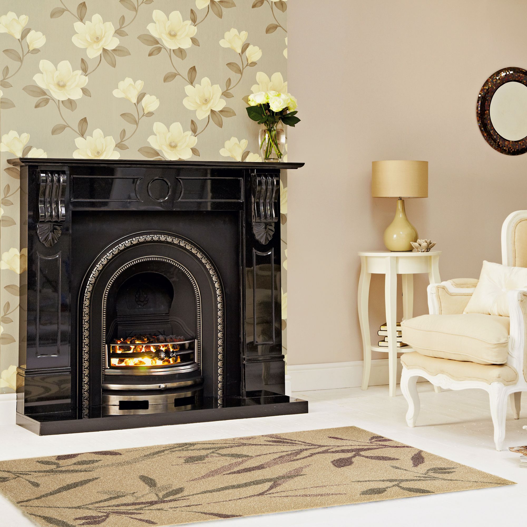 Colours Aaliyah Beige & purple Trailing leaf Medium Rug, (L)170cm x (W)120cm