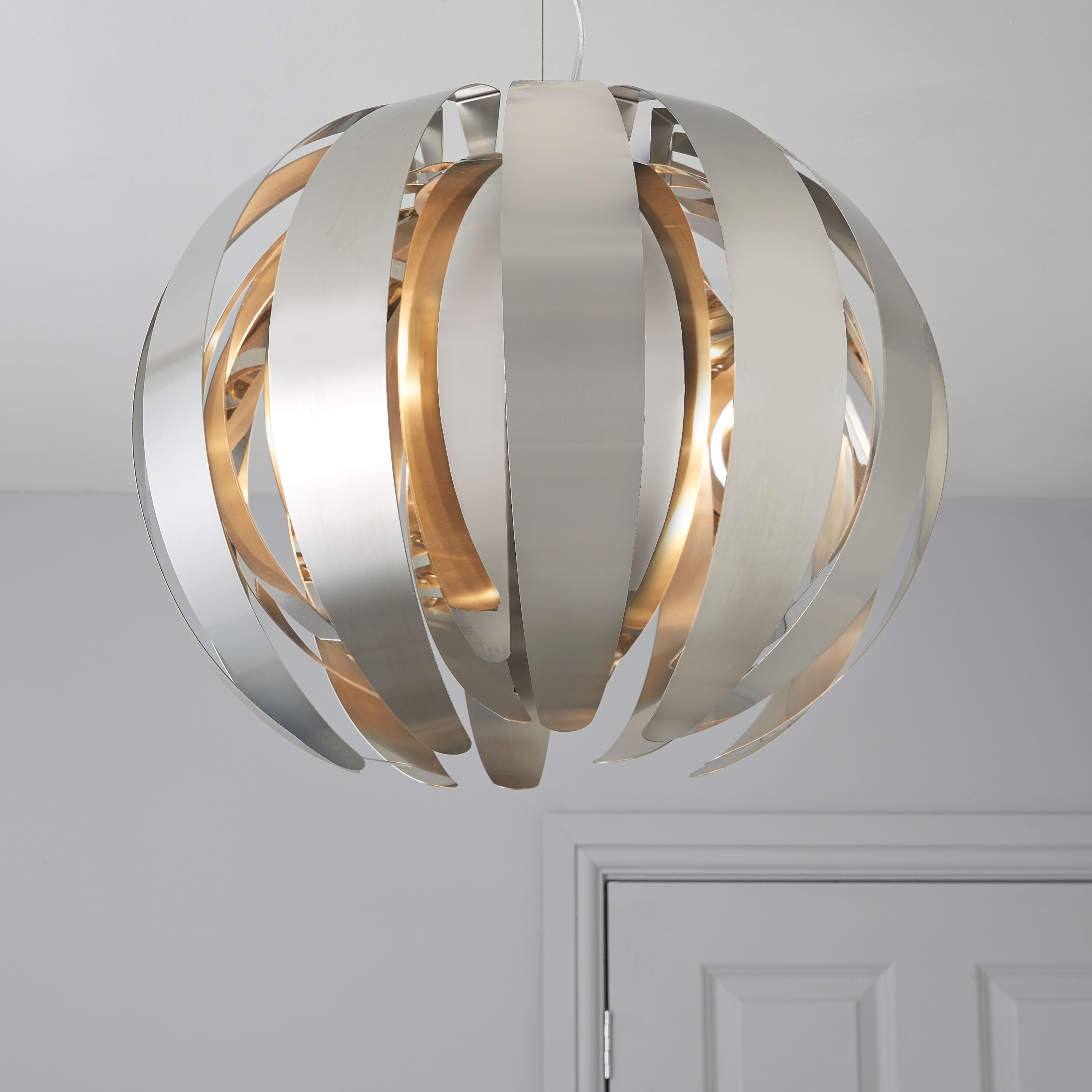 Colours Acrux Pendant Brushed Steel Chromé Chrome effect Ceiling light