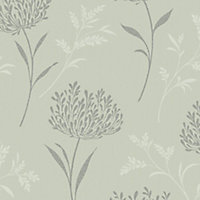 Colours Agapanthas Green Floral Glitter effect Smooth Wallpaper Sample