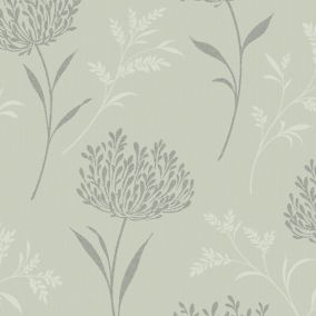 Colours Agapanthas Green Floral Glitter effect Smooth Wallpaper Sample