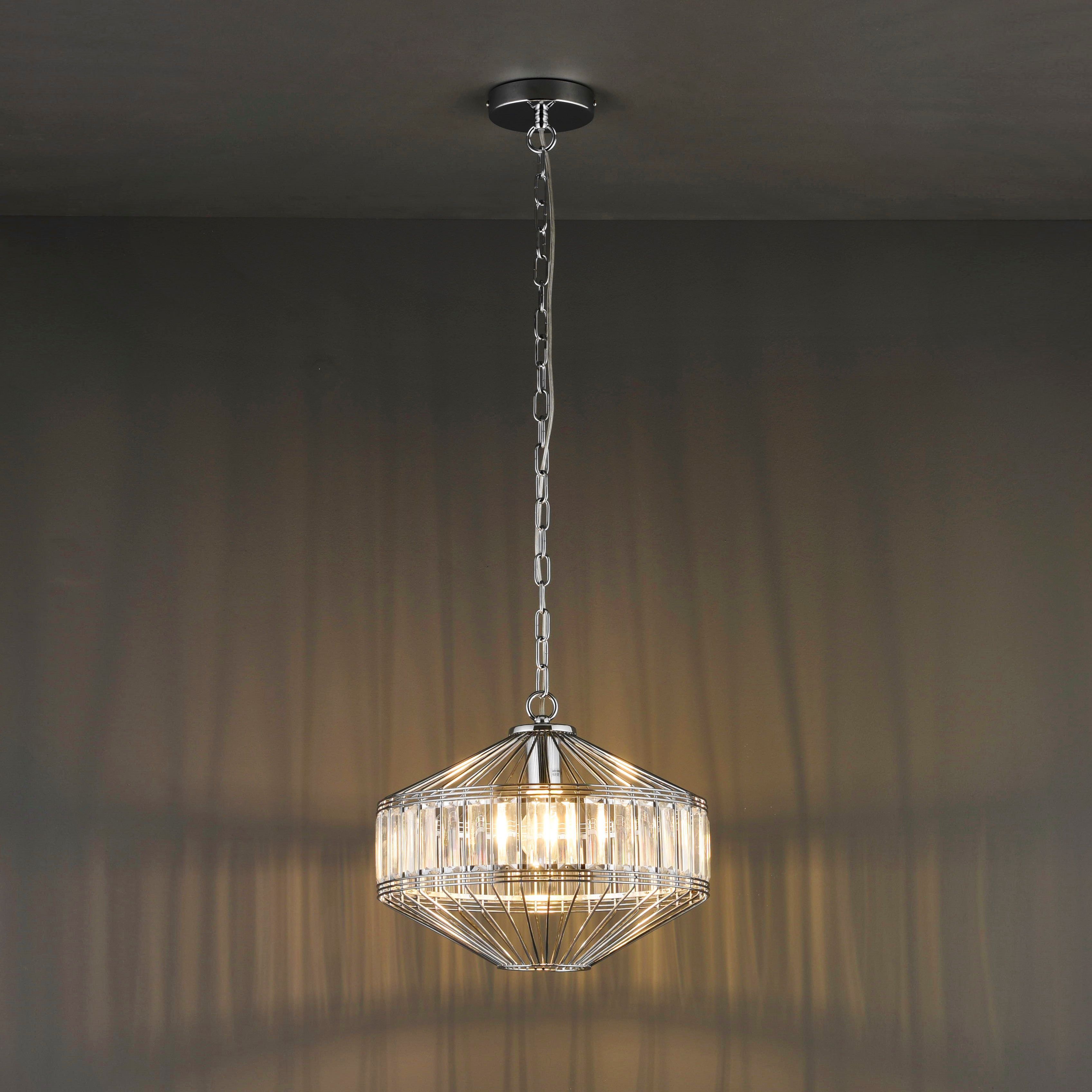 Colours Alara Pendant Glass & steel Chrome effect Ceiling light