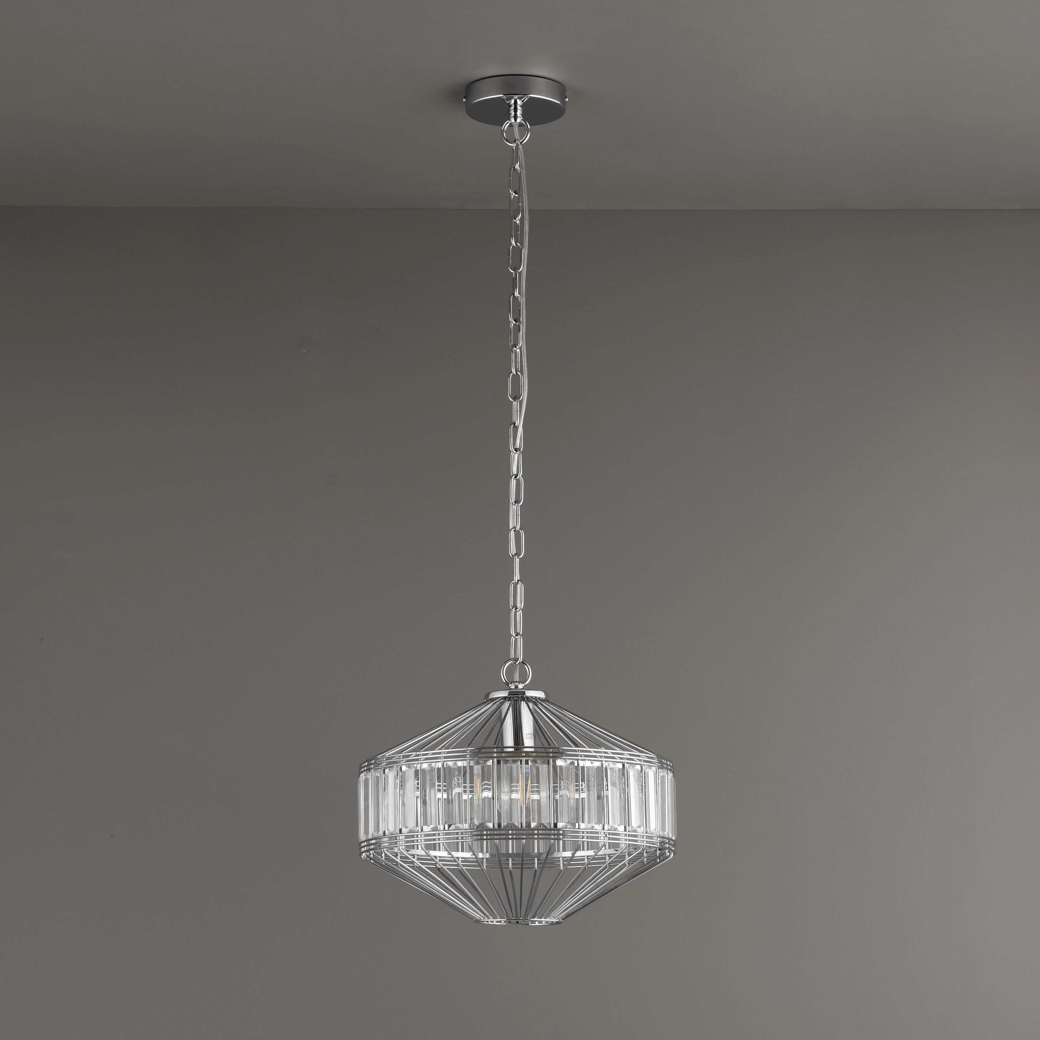 Colours Alara Pendant Glass & steel Chrome effect Ceiling light