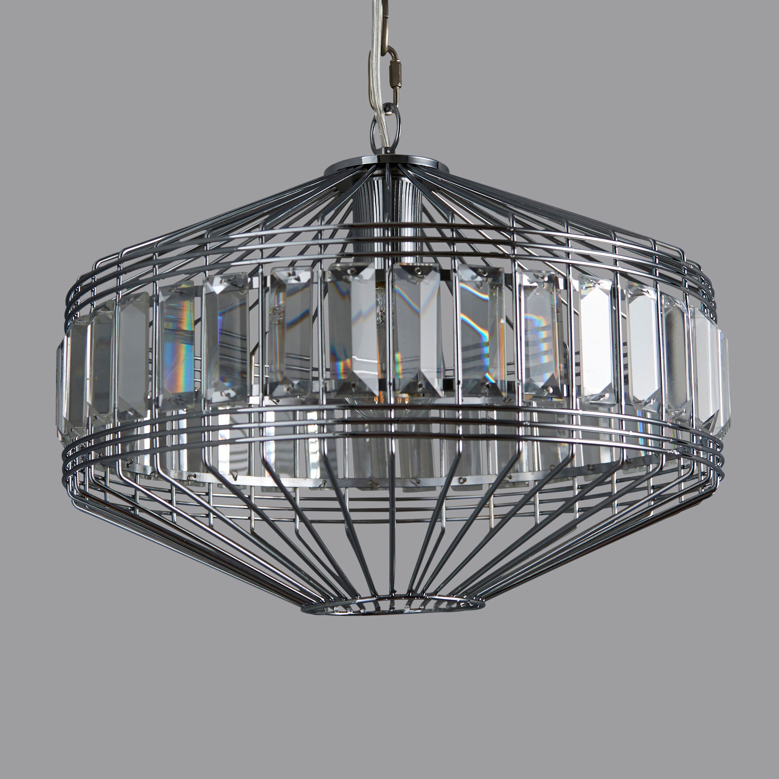 Colours Alara Pendant Glass & steel Chrome effect Ceiling light