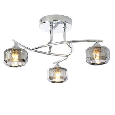 Colours Allyn Brushed Glass & metal Chrome & smoked glass effect 3 Lamp Ceiling light