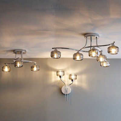 Colours Allyn Brushed Glass & metal Chrome & smoked glass effect 3 Lamp Ceiling light