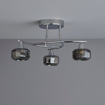 Colours Allyn Brushed Glass & metal Chrome & smoked glass effect 3 Lamp Ceiling light