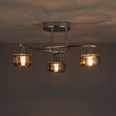 Colours Allyn Brushed Glass & metal Chrome & smoked glass effect 3 Lamp Ceiling light