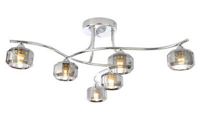 Colours Allyn Brushed Glass & metal Chrome & smoked glass effect 6 Lamp Ceiling light