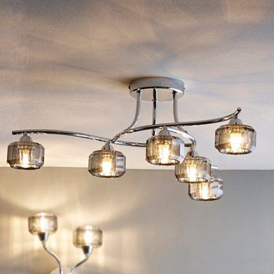 Colours Allyn Brushed Glass & metal Chrome & smoked glass effect 6 Lamp Ceiling light