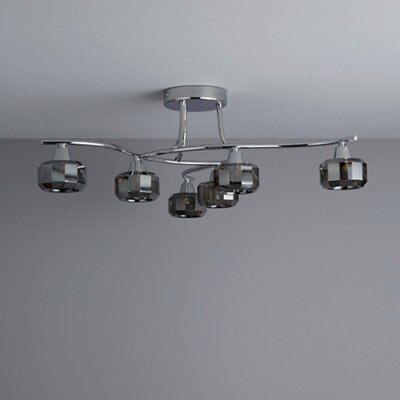 Colours Allyn Brushed Glass & metal Chrome & smoked glass effect 6 Lamp Ceiling light