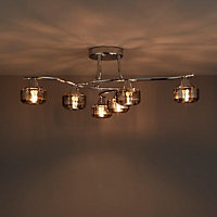 Colours Allyn Brushed Glass & metal Chrome & smoked glass effect 6 Lamp Ceiling light