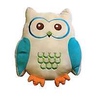 Colours Animal Friends Owl Blue & cream Cushion (L)38cm x (W)32cm